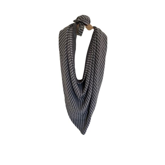 Eileen Fisher Modal Triangle Scarf Charcoal Gray Stripes, - Picture 2 of 5